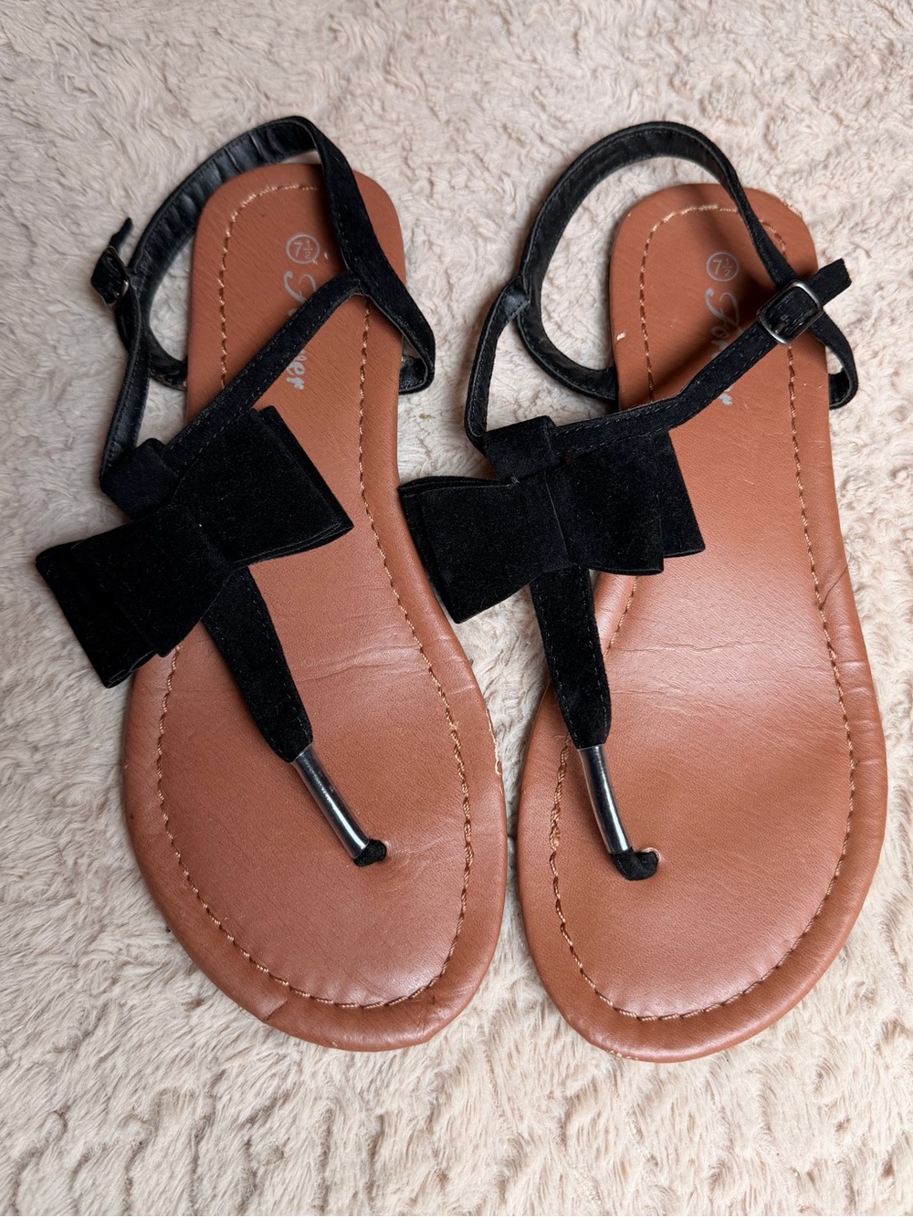 Women's Black Bow T-Strap Sandals
